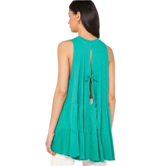 Free People Right On Time Vibrant Green Tiered Tunic Top Womens Small - Picture 6 of 15